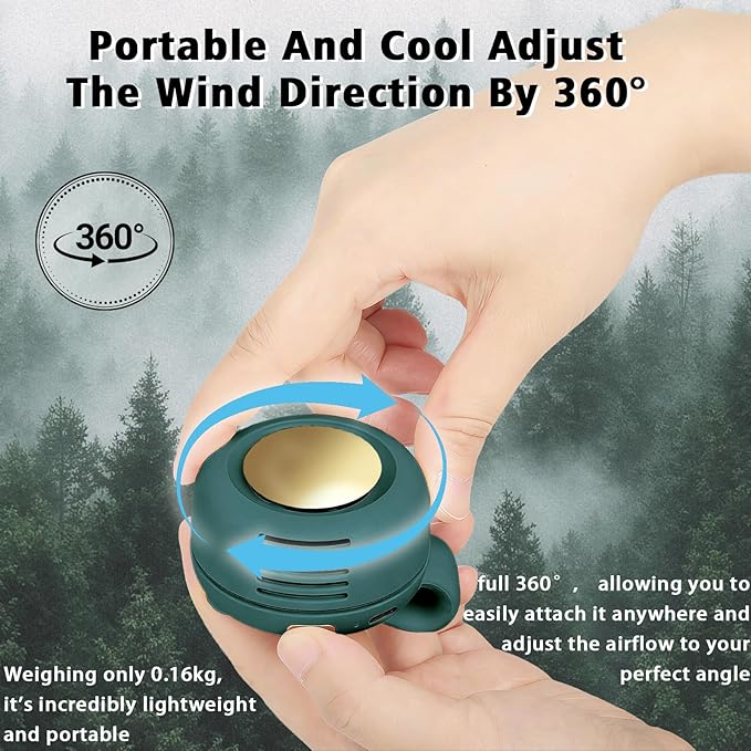 Portable Clip-On Fan, Mini USB Rechargeable 360° Rotatable Fan, 3-Speed Silent Mini Bladeless Fans (White and green)