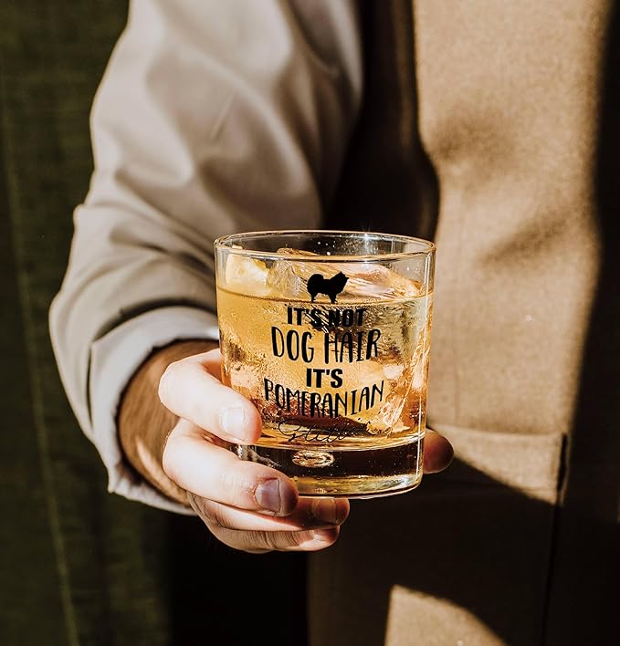 Nogrit Pomeranian Gifts Whiskey Glasses 10 oz, Dog Lovers Gifts, Funny It's Not Dog Hair It's Pomeranian Glitter Old Fashioned Rocks Glasses for Drinking Cocktail Scotch Vodka Tequila Rum