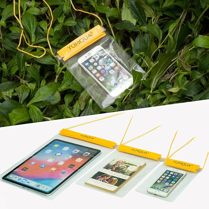 YUMQUA Clear Waterproof Bags 5 Pack Set, Watertight Pouch Holder for Document Map Camera Mobile Phone Car Key, fits Kayaking Boating Hiking Water Sports