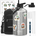 1 Gallon Water Bottle Insulated(Cold for 48 Hrs),BPA Free&Leak Proof,128oz Stainless Steel Water Jug,Large Water Bottle with Straw Spout Lids for Gym,Hiking,Camping&Travel,Stainless