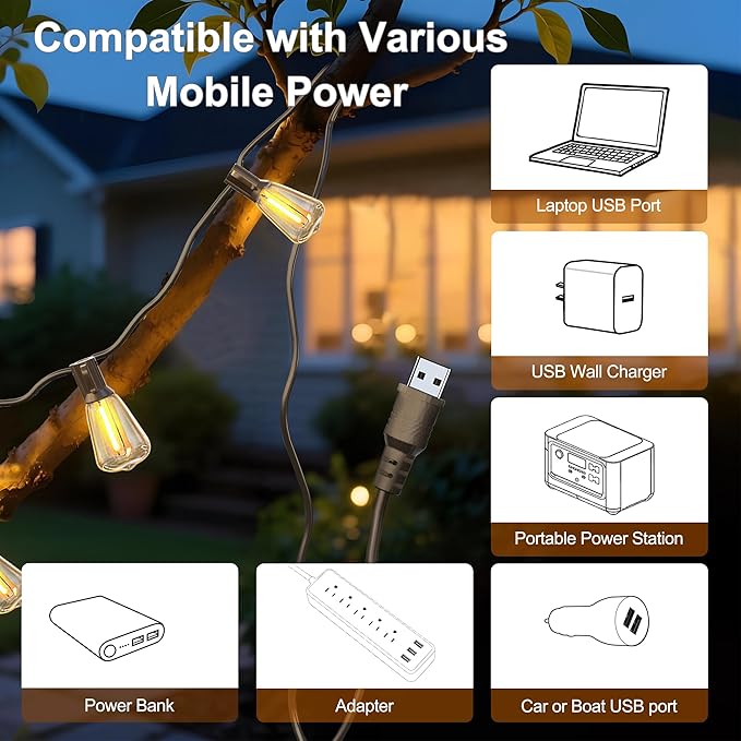 BLIATLUS 25FT Solar String Lights Outdoor Waterproof with Remote Control 8+2 Shatterproof LED ST38 Bulbs for Porch Garden Market Bistro Patio Backyard Fence