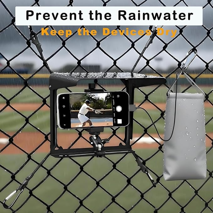 Cell Phone Fence Mount with Shade for iPhone, Mevo Start, Phones, Go Pro and Other Action Cameras, Adjustable Mounting Kit for Gamechanger for Recording Baseball, Softball and Tennis Games