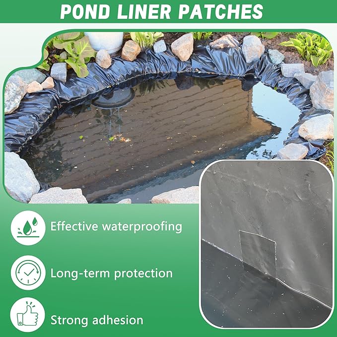 Adnee 2 Pcs Pond Liner Repair Patch-10 x 10 Inches Self-Adhesive EPDM Liner Repair Patch Kit-Thickened Square Rubber Pond Liner Seam for EPDM Garden Pond Patch Cover Repair