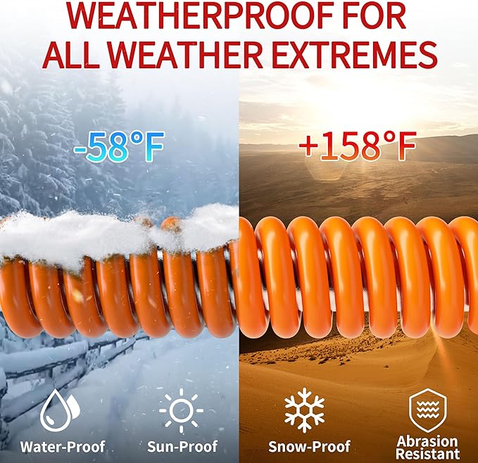 100 FT 14/3 Extension Cord Outdoor, Heavy Duty Weatherproof & Flame Retardant Orange 3 Prong Power Cord with Light, Outside for Lawn & Garden, 13 Amps 1625 Watts 125 VAC 14AWG SJTW, ETL Listed
