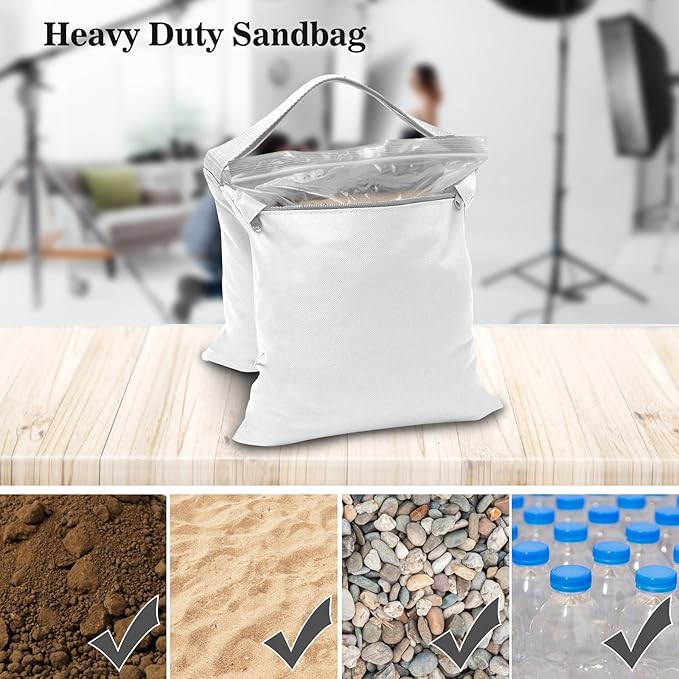 4 Packs White Sandbag Weight Bags for Light Stand Photography Video Equipment, Heavy Duty Saddlebags for Backdrop Stand, Photo Tripod, Canopy, Pop up Tent, Umbrella Base, Fishing Chair, Picnic Table