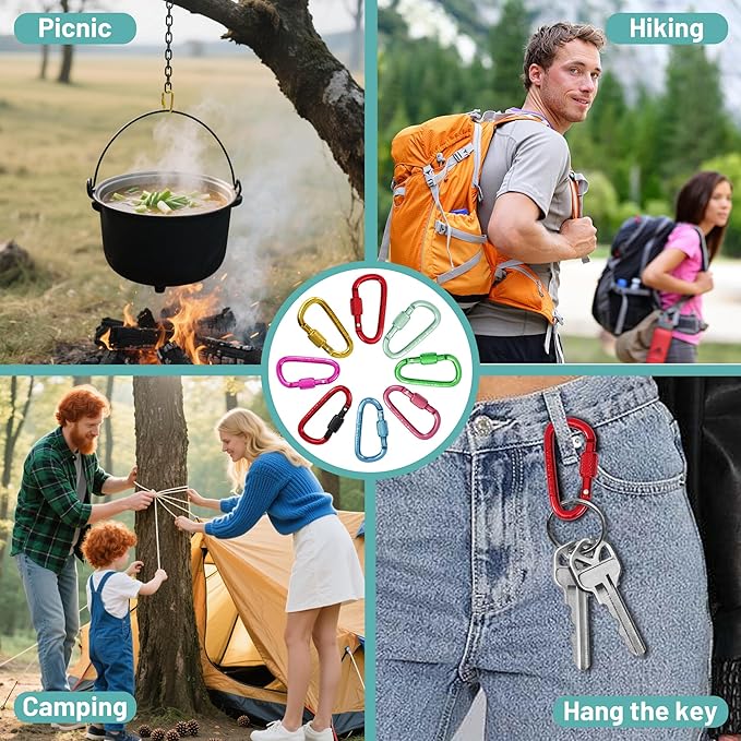 Multi-Pack Aluminum Carabiner Clips, 2" Ultra-Light Spring & Locking for Key,Hiking, Outdoor Activities