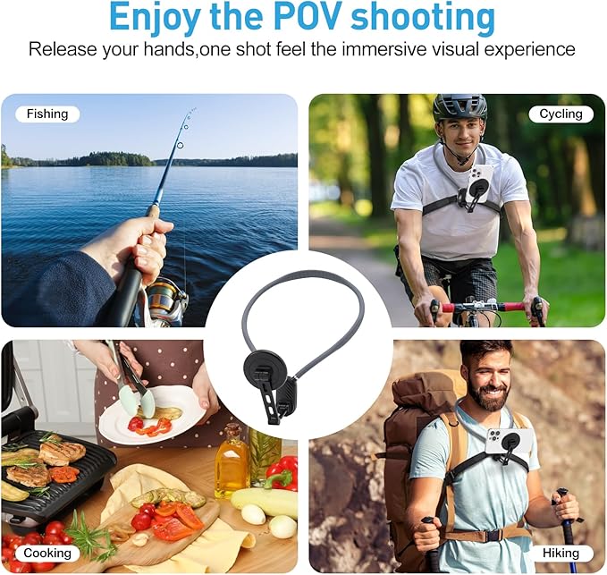 Magnetic Neck Phone Mount, Adjustable Chest Strap Neck Phone Holder for Recording, Hands Free POV/Vlog Phone Video Filming, Neck Cell Phone Chest Mount, Content Creator Essentials for iPhone Andriod