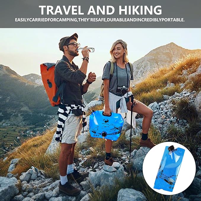 Collapsible 8L Water Storage Bag, BPA-Free Portable Folding Water Jug with Adjustable Faucet, Leakproof Emergency Water Bag for Camping, Hiking, Riding, Outdoor Sport (2, Blue)