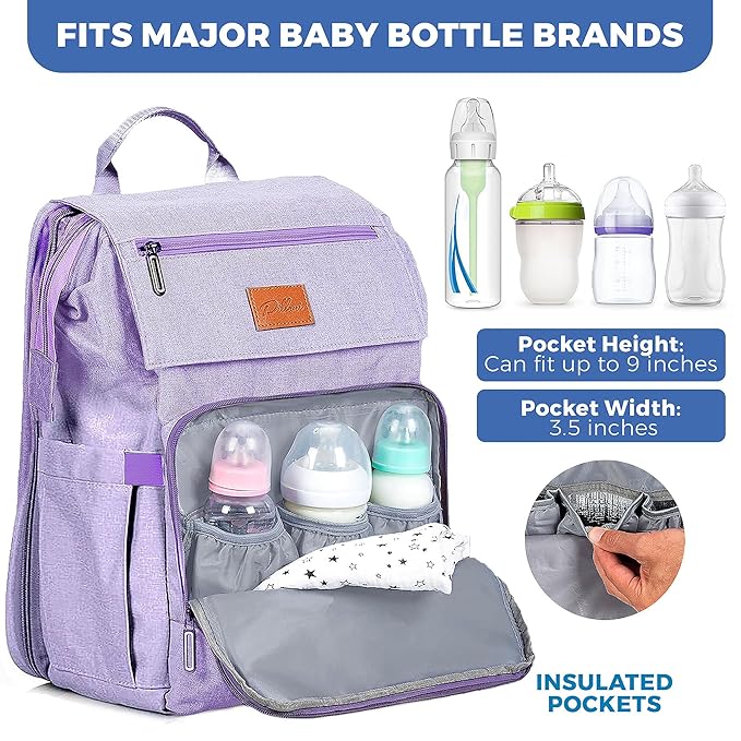 Baby Shower Gifts for Mom - Diaper Bag Backpack - 16 Organizer Pockets Baby Diaper Bag w/ Insulated Bottle Holders & Wipes Pocket, Large Capacity Baby Bag Backpack - Waterproof & Easy to Clean, Purple