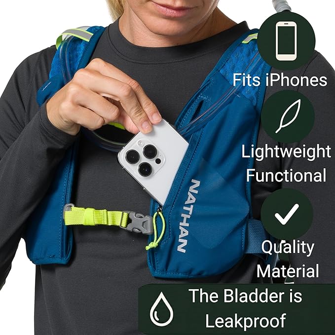 Nathan QuickStart Hydration Pack Vest with Bladder or flasks, Storage Pockets, Breathable Moisture-Wicking Fabric, Adjustable Straps for Running, Hiking, Walking, Marathons, Obstacle Races
