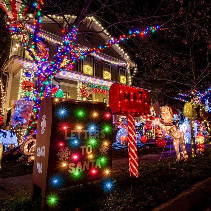JMEXSUSS 600 LED Solar Christmas Lights Outdoor, 206.7 ft Multi Colored Christmas Lights Outdoor Waterproof, 8 Modes Solar String Light for Outside Garden Yard Patio Tree Xmas Decorations