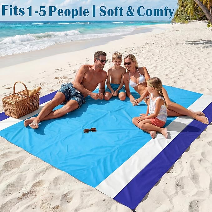 Famstar Beach Blanket Oversized Extra Large 78" X 81",Waterproof Sandproof Beach Blanket 1-7 Adults Lightweight Durable for Travel Camping Hiking Picnic