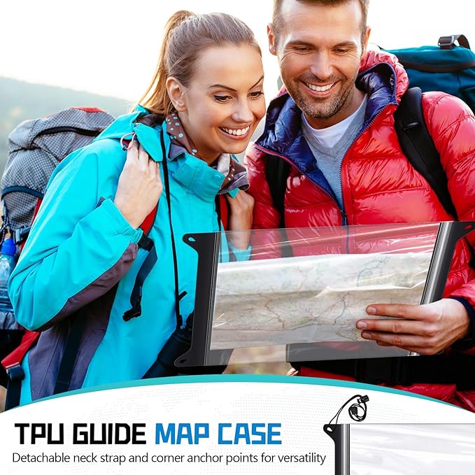 Waterproof Map Case TPU Guide Map Case Holder with Clear Window 13 x 11 Inch Waterproof Bag Pouch Marine Dry Bags Outdoor Document Holder for Hiking Kayaking Marine Travel