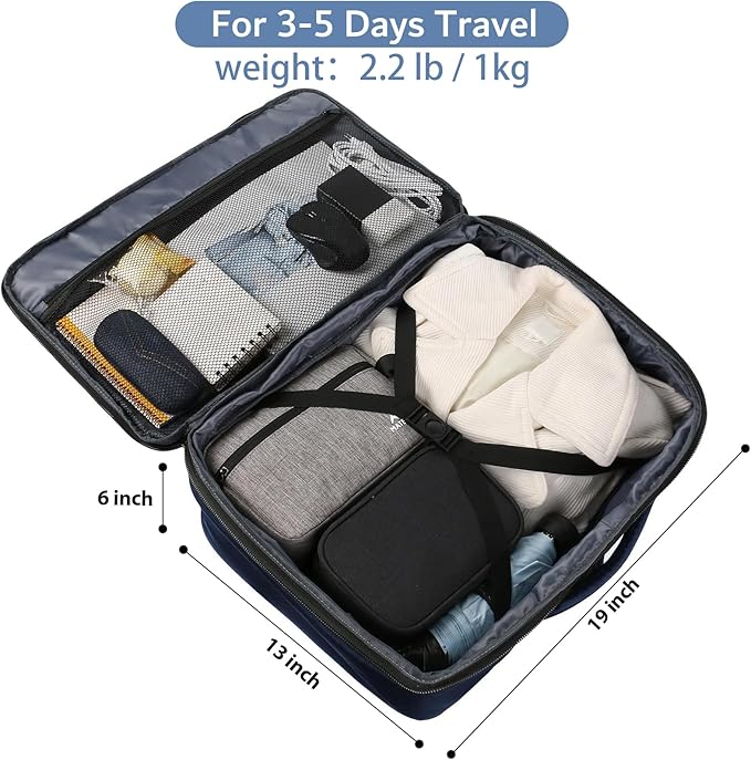 MATEIN Weekender Backpack, Large Capacity Travelling Suitcase Backpack with Strap for Clothes, Expandable Flight Approved Business Carry on Daypack for International Travel, Blue