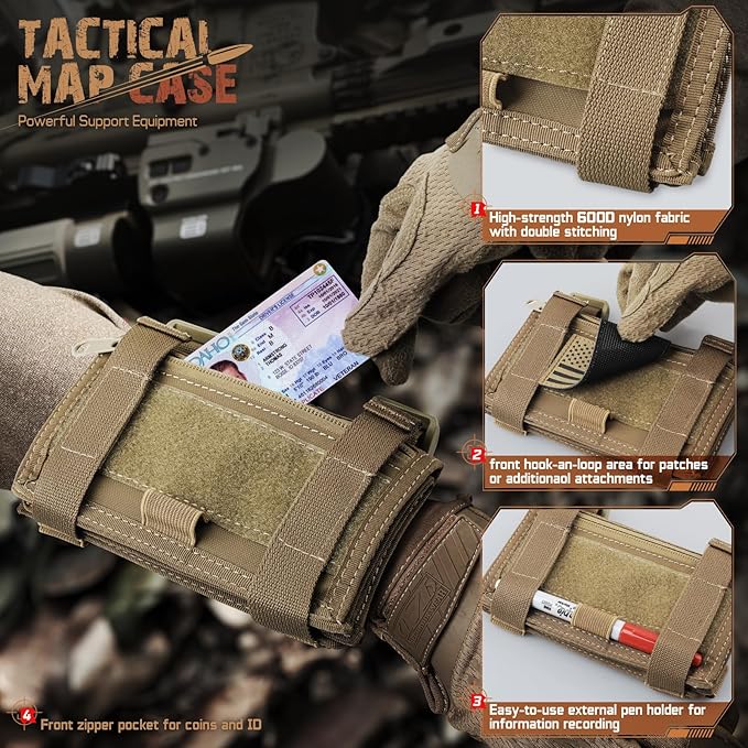 LIVANS Map Case Tactical Arm Sleeve QB Wristband Map Pouch Tactical Armband Sleeve Military Arm Wrist Pouch Document DOPE Card Holder for Shooting Rescue Field Measurement, Include Flag Patch