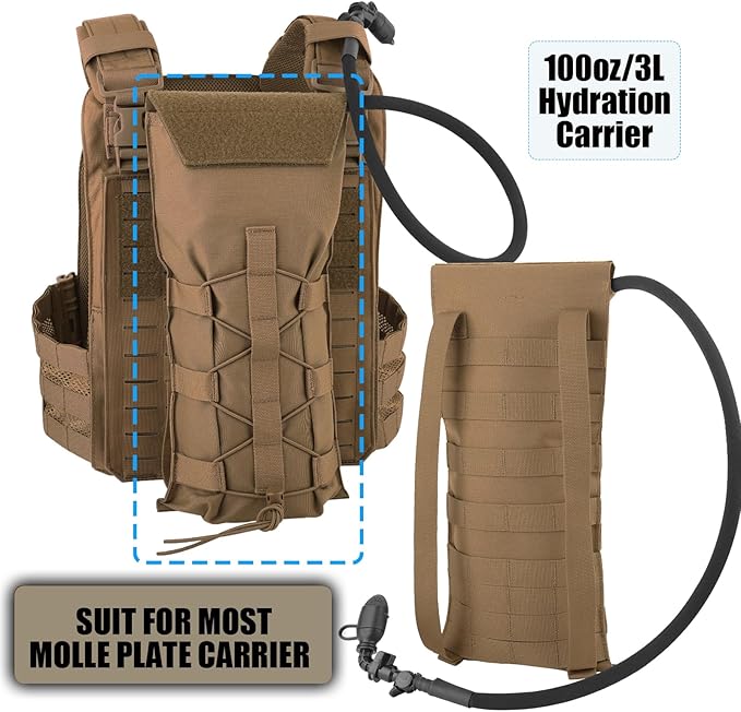 PETAC GEAR 1.5L / 3L Tactical Hydration Pack，Molle Carrier Pouch for 50 oz /100 oz Hydration Bladder Daypack Water Backpack.