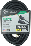 Southwire AGRIPRO 10/3 Extra Heavy Duty Extension Cord, 25ft, Farm/Workshop Cord, SJTOW, Black, 64817501