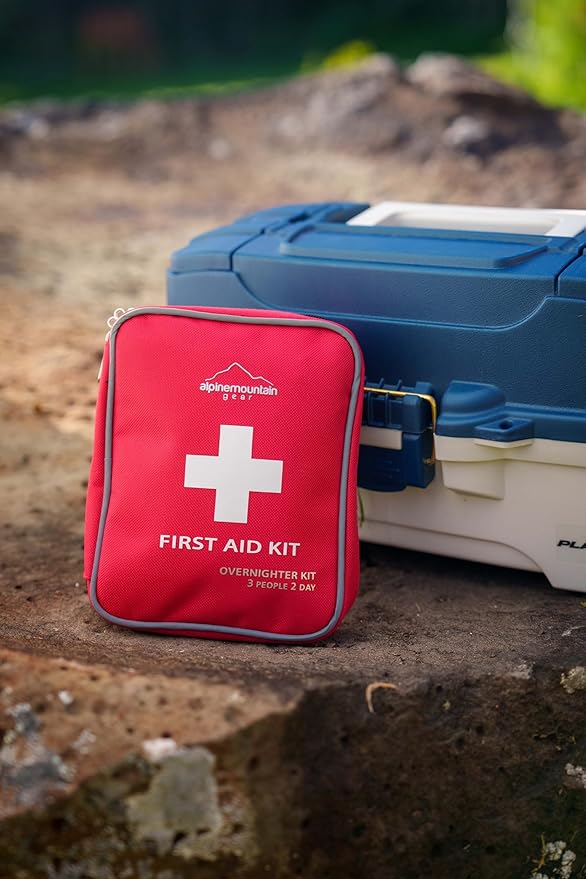 Red First Aid Kit, (Overnighter Kit, 3 Person, 2 Day) - Compact Emergency Medical Kits with Bandages, Gauze, and More by Caddis Sports (Overnighter (Red))