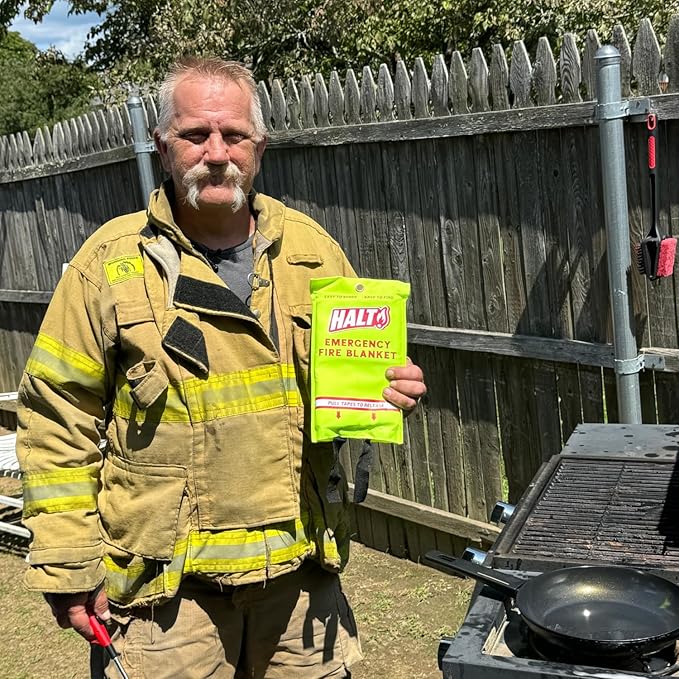 HALT! Emergency Fire Blanket - Rapid Fire Suppression for Home, Kitchen, Car & Camping |Lightweight, No Mess, Safe Reusable & Never Expires (Single Pack)