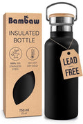 Bambaw Insulated Water Bottle 24 oz, Double Wall Stainless Steel Water Bottles, Keep Drinks Cold 24h & Hot 12h, Reusable & Easy to Clean, Great for Travel, Gym or Work (Jet Black)