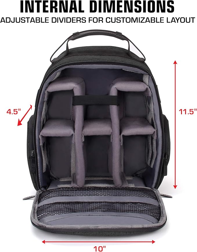 USA Gear Audio Equipment Backpack Fits Audio-Technica System 10, Shure BLX4 Microphone System, Sennheiser EW-DP & more Wireless Mic System - Wireless Microphone Bag Backpack for Recording Mics (Black)