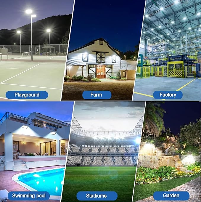 CREATESTAR 2 Pack 100W LED Flood Light Outdoor, 10000LM Bright LED Work Lights Plug in, IP66 Waterproof Exterior Floodlight, 6500K Security Light for Patio, Backyard, Lawn, Stadium, Playground