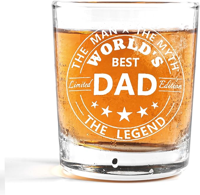Nogrit World's Best Dad Whiskey Glasses 10 oz, Best Dad Gifts for Father's Day Birthday from Sons Daughters, Father Gifts Old Fashioned Rocks Glasses for Drinking Cocktail Scotch Vodka Tequila Rum