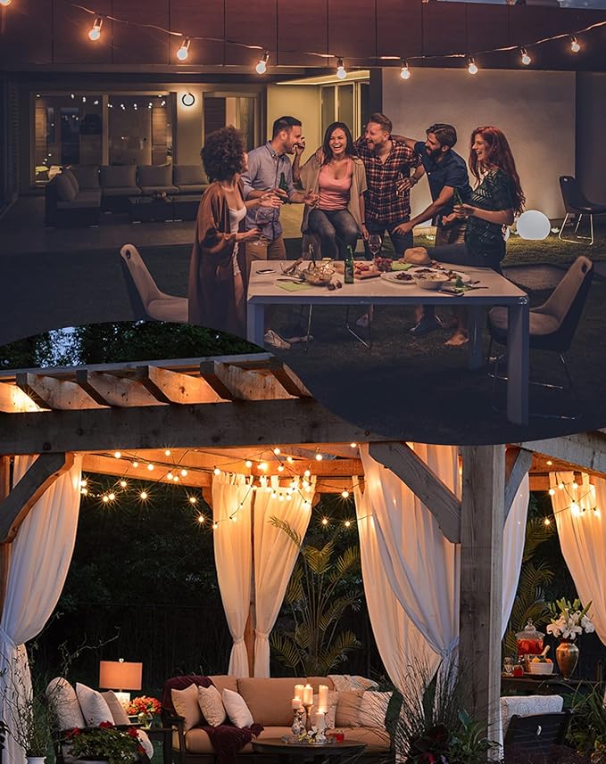Zuske Outdoor String Lights, 50FT Patio Lights Outdoor Waterproof with 27 Shatterproof G40 Globe Bulb(2 Spare), Connectable Dimmable LED String Lights for Outside Backyard Porch Balcony Party, 2700K