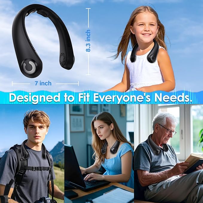 Portable Lightweight Neck Fan with Neck Support, Birthday Gifts for Men Women Dad Mom, Rechargeable Personal Wearable Cooling Neck Fans for Hot Flashes, Disneyland, Travel, Camping Essentials