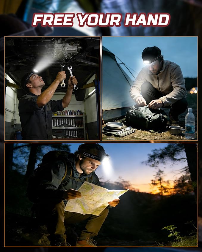Lichamp Camping Headlamp Flashlight 4 Pack, Outdoor Battery Powered Head Lamp Gear for Running, Reading, Hiking, Walking, Climbing, Fishing, Hunting, Jogging, Headlight Multipack for Adults, Kids