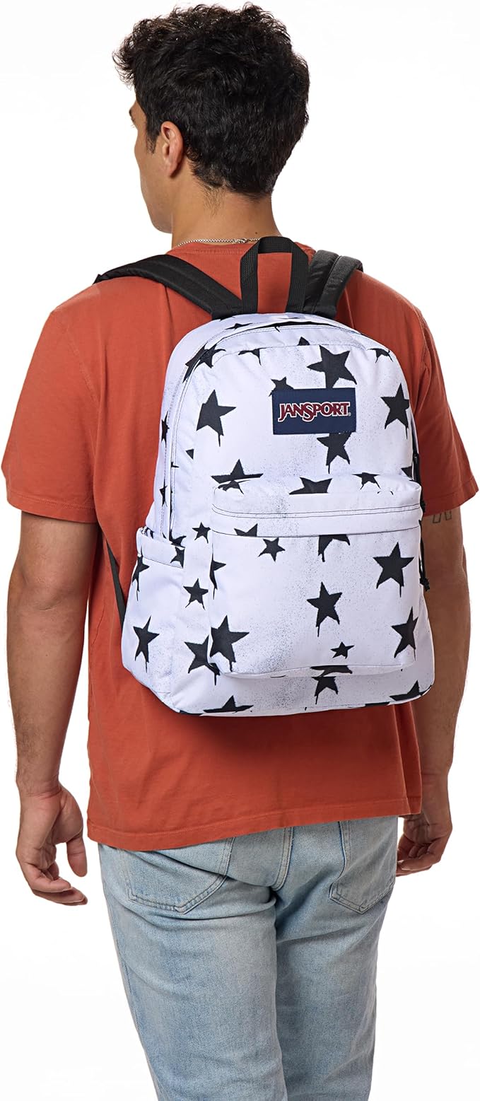 JanSport SuperBreak Plus Backpack with Padded 15-inch Laptop Sleeve and Integrated Bottle Pocket - Spacious and Durable Daypack for Work and Travel - Sprayed Stars Black