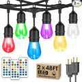 Larkvue 96FT(2X48FT) RGBW Outdoor String Lights with Remote, Patio Lights with 30+3 Vintage S14 Dimmable Waterproof Bulbs for Xmas Bistro Cafe Outside