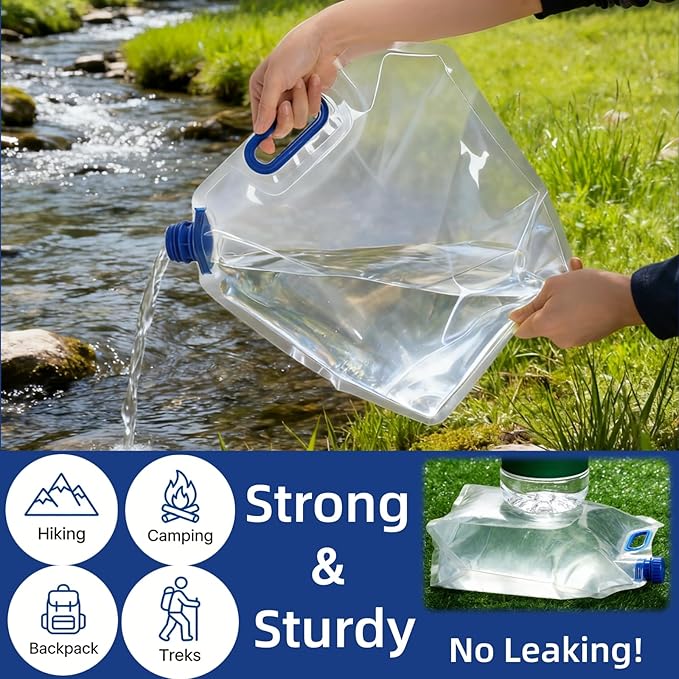 AVLA 6 Pack Collapsible Water Container Bag, 1.5 Gal Clear Plastic Foldable Storage Jug, No-Leak Freezable Camping Carrier Tank, Folding Hiking Hydration Canteen for Outdoor Sport Riding Mountaineer