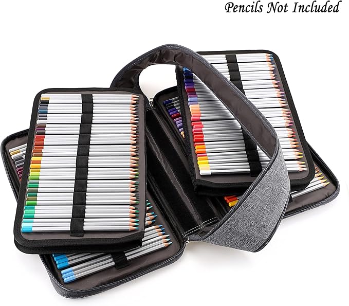 BTSKY Colored Pencil Case 360 Slots Pencil Bag Organizer High Capacity Holder with Double Zippers Multilayer for Crayola Colored Pencils Watercolor Pens & Gel Pens Grey
