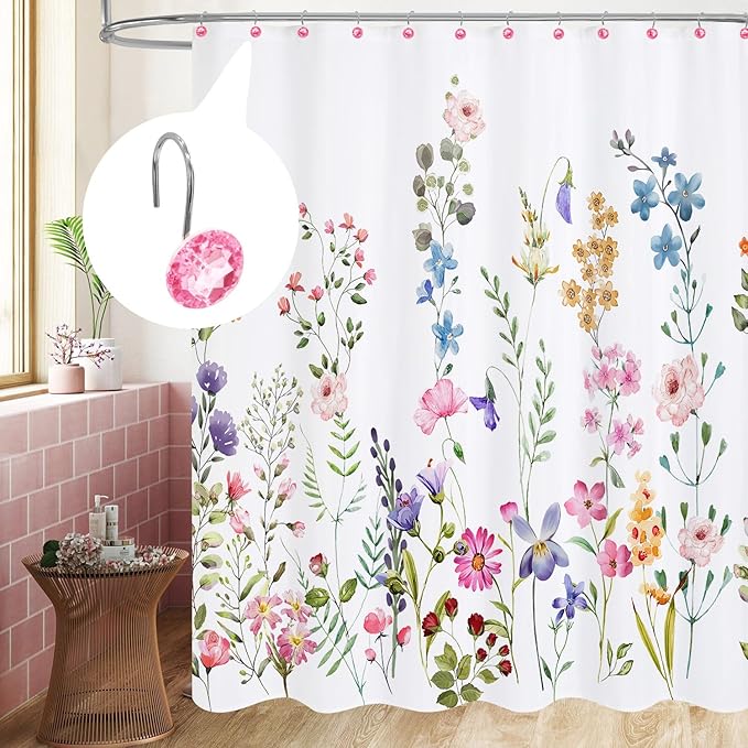 MitoVilla Pink Shower Curtain Hooks Rings, Metal Shower Hooks for Shower Curtain & Liner, Dark Pink Rust Proof Shower Rings for Bathroom Shower Rod, 12 Pack Bathroom Set