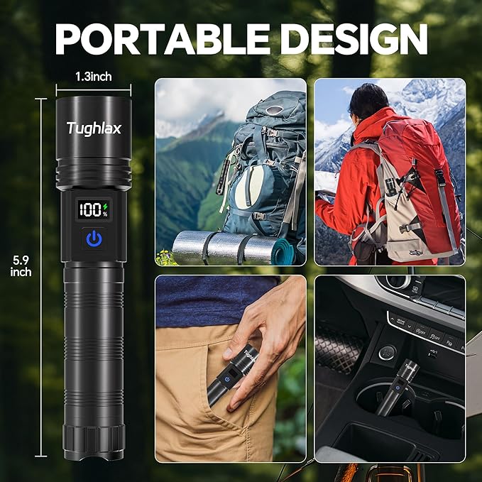 3Pack Rechargeable Flashlights High Lumens, Super Bright Flashlight with LCD Digital Display, 5 Modes Adjustable LED Flashlight Tactical Flashlights High Powered, Flash Lights for Emergency
