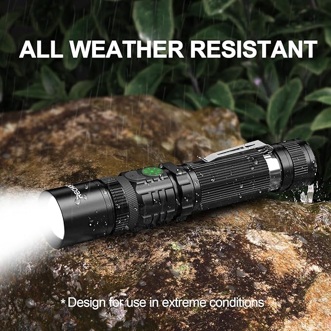 RECHOO Flashlights USB Rechargeable 2 Pack Double Switch S3000L LED Tactical Flashlight High Lumens Super Bright 5 Modes Zoomable Waterproof Flashlight for Camping, Emergency