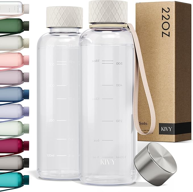 KIVY Slim Water Bottle 22oz [Lightweight & Shatterproof] Leak Proof Bottle for Women & Men - Clear plastic water bottle no straw - Dishwasher Safe Tritan Bottle BPA Free