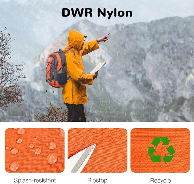 25L Small Hiking Backpack with Chest Strap for Men Women, Waterproof Travel Backpack Day Pack, Lightweight Padded Hiking Daypacks for Camping Traveling Outdoor Sports, Orange
