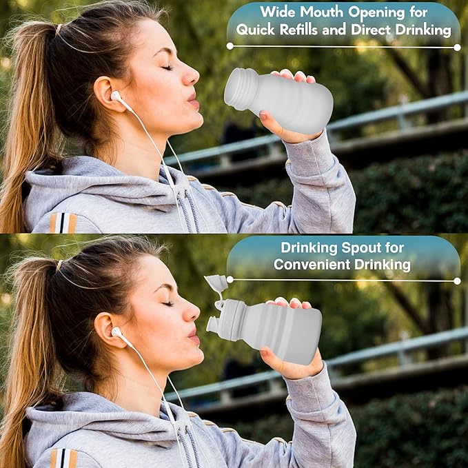 Collapsible Water Bottles 17oz, Odorless BPA-Free Silicone, Leak-Proof Foldable Reusable Bottle - Perfect for Travel Sports Gym Hiking Camping Cycling - Water Gray