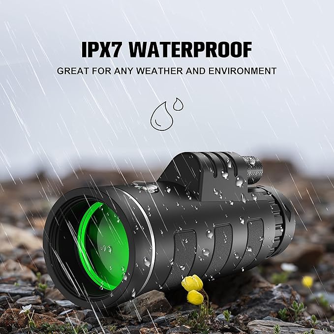 40x60 High Definition Monocular Telescope with Smartphone Adapter, BAK4 Prism FMC Monocular with Clear Low Light Vision for Wildlife Hunting Camping Travelling（LD006-00A-PDQ-1）