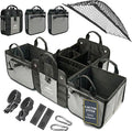 Modular 4-Section XL Trunk Organizer – Car Storage for Groceries, Tools, Sports Gear, Emergency Kits – Extra Large Multi-Compartment Cargo Box, Collapsible & Heavy Duty – Gray