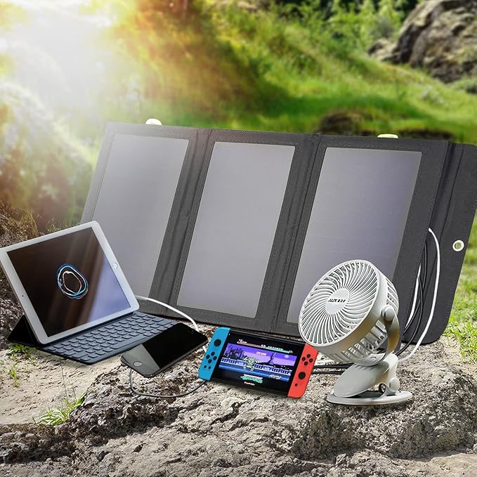 ALLPOWERS 21W 5V Foldable Solar Panel Charger, SP002 Solar Charging Kit with 3 USB Output & 2 USB Input, IP67 Waterproof Portable Solar Panel for Smartphone, Tablets, Outdoor, Camping, Hiking