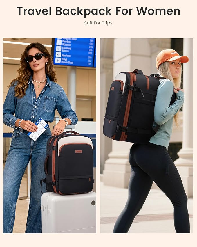 LOVEVOOK Carry On Backpack for Women Flight Approved, Travel Backpack for Men, Personal Item Travel Bag with Large Cup Holder & Padded Laptop Compartment, Business Daypack with 2 Cubes, 18 Inch