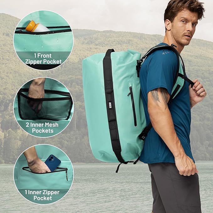 MIER Waterproof Duffel Bag Motorcycle Dry Bag Backpack Large Roll-Top Heavy Duty Dry Duffle Bags for Kayaking Camping Boating Gym Beach Cruise Ship, 60L/80L