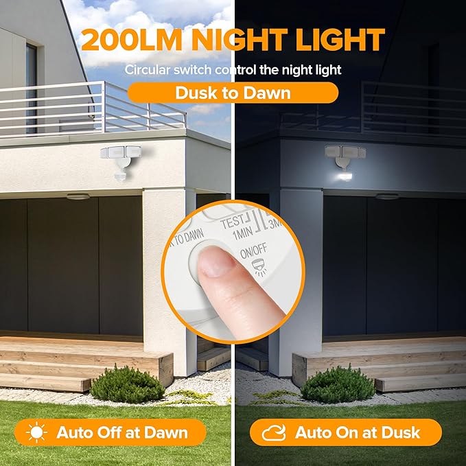 LUTEC 74W 8000 Lumen Motion Sensor Outdoor Lights, 5000K Daylight, IP65 Waterproof Flood Lights Outdoor with Night Light, Dusk to Dawn Motion Detector LED Security Light for Outside Garage, Yard-White