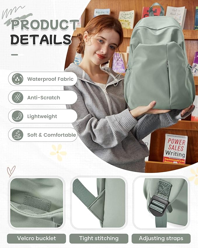 SEAFEW Green Backpack for Girls Women Waterproof High School Book Bag Cute Backpack for Men Teens Boys, Lightweight Simple Middle School Back Pack Daypack