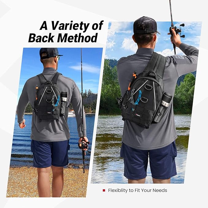 Piscifun Fishing Backpack with Rod Holder, Lightweight Sling Bag Storge Gear and Equipment