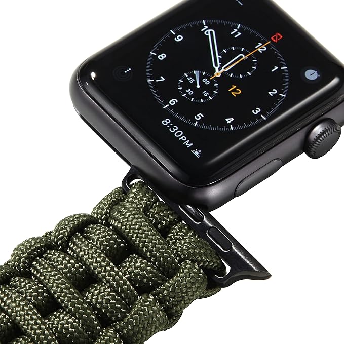 Savior Survival Gear Paracord Watch Band - Compatible with Apple Watch Band 49mm 46mm 45mm 44mm 42mm - iWatch Band Series Ultra 10 9 8 7 6 5 4 3 2 1 SE – Adjustable strap for men (Green, Large)