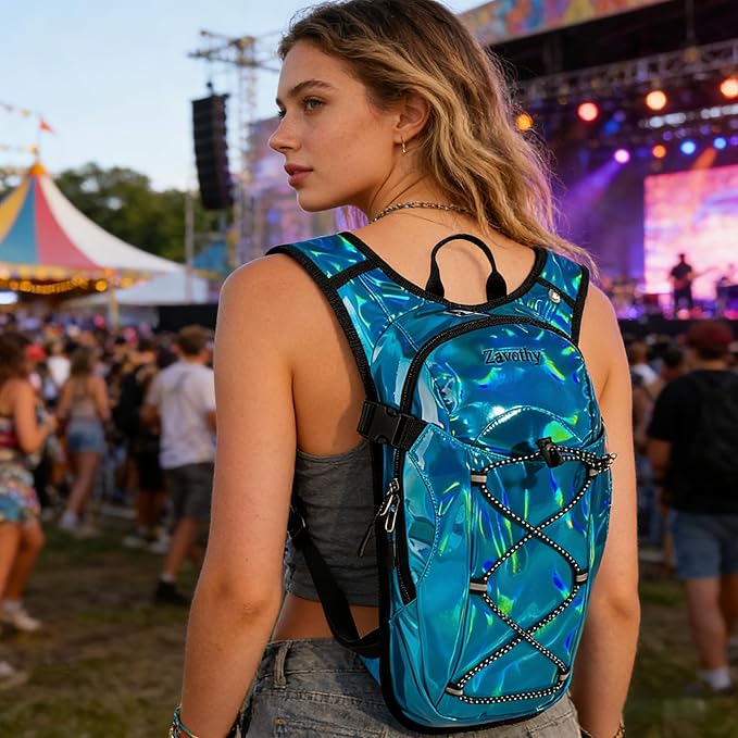 Reflective Hydration Backpack, Hydration Pack - Water Backpack with 2L Hydration Bladder, Essential for Festivals - Rave Hydration Pack for Hiking, Running, Cycling, and Festivals